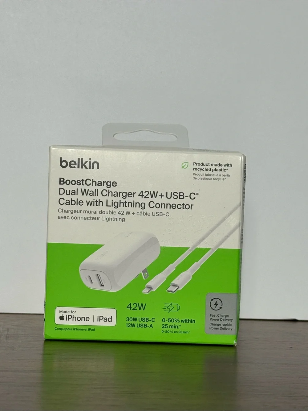 Belkin BoostCharge 42W Dual Wall Charger + USB-C to Lightning New Sealed